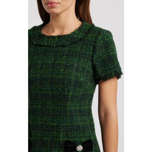 NWT Women’s Eliza J Metallic Tweed Dress Hunter Green Size 8 Elegant Cocktail - Picture 4 of 11